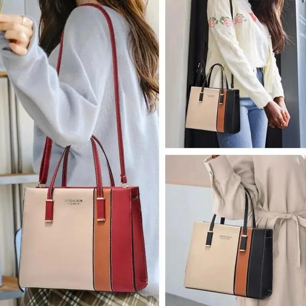 حقائب اليد المرقعة للنساء بحزام قابل للتعديل أعلى مقبض حقيبة سعة كبيرة Totes الموضة حقائب Crossbody هدية العمل